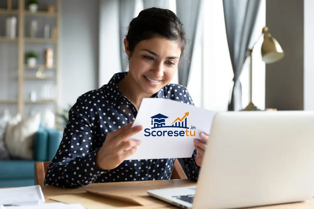 Candidate celebrating her NISM Series XV Research Analyst result with ScoreSetu